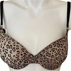 Victoria's Secret Bra Demi Underwire Lightly Padded Size 32DD Leopard Print